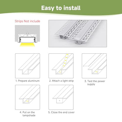 Drywall Led Channel, 6 Pack 3.3FT Plaster-in LED Aluminum Channel, 12mm Inner Width Trimless Recessed Led Strip Lights Diffuser with Milky Cover Seamless Lighting Profile, for Ceiling and Wall - color: Silver Aluminum + White Cover, size: 3.3FT/6P/#145