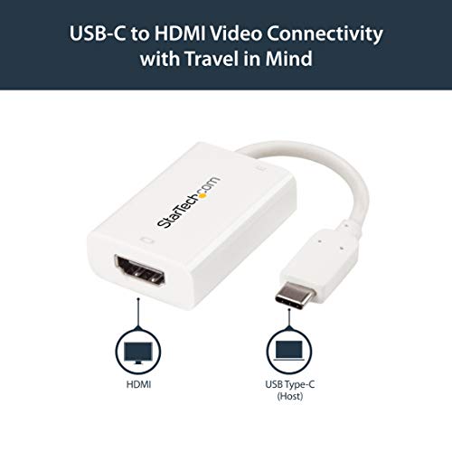 StarTech USB-C to HDMI 2.0 Active Adapter, 4K 60Hz, 60W PD, White, 1080p - color: White, style: 4K 60Hz w/ 60W PD Charge