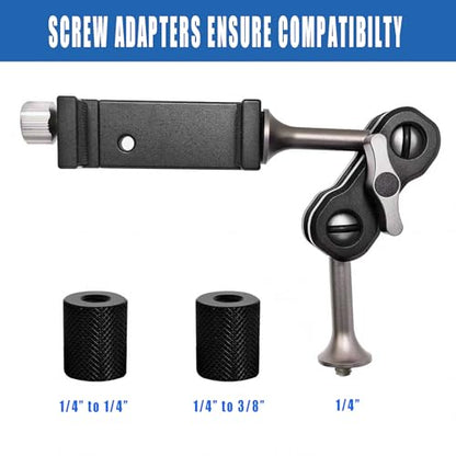 AUSCAMOTEK Aluminum Phone Mount with 1/4 Inch Screw for Tripods – 360° Adjustable Arm, Fits 2 to 3.6 Inch Phones, Vertical or Horizontal Shooting for Hunting, Shooting, Filming, and Outdoor Use