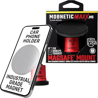Mob Armor MobNetic Maxx MS - MagSafe Compatible Car Phone Mount w/ 90º Tilt, 360º Rotation & Durable Aluminum Build, Magnetic Holder for iPhone & Android Devices, USA Assembled - Red - color: Red
