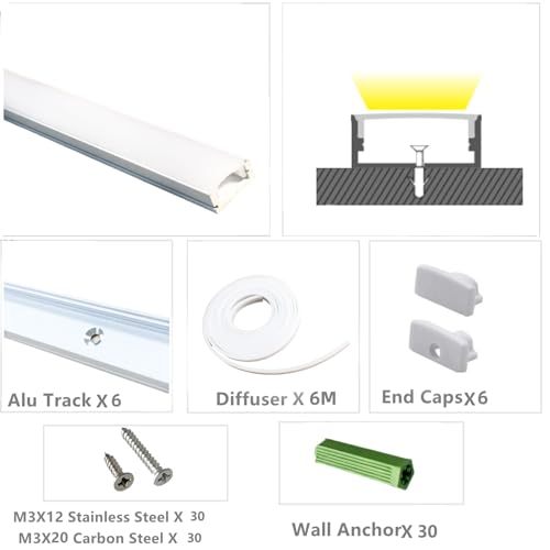 THMOOTHER LED Strip Pre-Drilled White U Channel Diffuser 6-Pack 3.28FT,Surface Mounted Tape Light Aluminum Track with Continuous Silicone Cover. Flush Installed Low Profile (White, 6X3.3FT) - color: White, size: 6X3.3FT