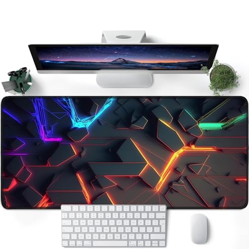 3D Neon Geometric Gaming Mouse Pad – Blacklight Large Extended Glow in the Dark Waterproof E-Sports Desk Mat with Non-Slip Base for Gamers & Office - 31.5" x 11.8" - color: Geometric I