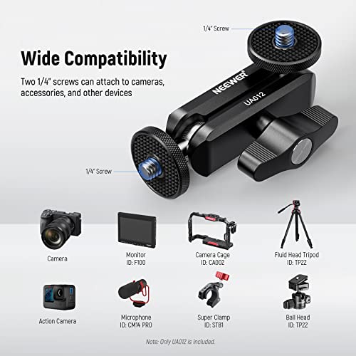 NEEWER Flexible Articulating Magic Arm with Dual Ball Heads, CNC Machined Aluminum Alloy with 1/4" Screws&Holes for Camera Monitor, LED Light, Microphone, Tripod, Compatible with SmallRig Cage, UA012 - style: UA012
