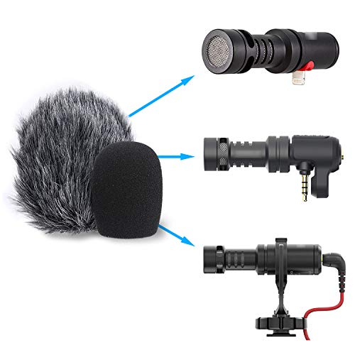 YOUSHARES VideoMicro Microphone Foam windscreen & Deadcat Wind Shield, Foam & Furry Wind Muff for Rode VideoMicro and VideoMic Me Me-L Mic (2 Pack) - color: FurFoamKit