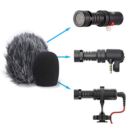 YOUSHARES VideoMicro Microphone Foam windscreen & Deadcat Wind Shield, Foam & Furry Wind Muff for Rode VideoMicro and VideoMic Me Me-L Mic (2 Pack) - color: FurFoamKit