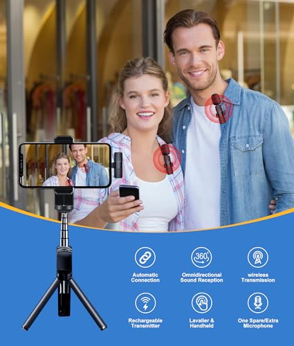 2 Pack Wireless Lavalier Microphone for iPhone, Mini Mic with Noise Cancellation for Interview Video Podcast Vlog YouTube