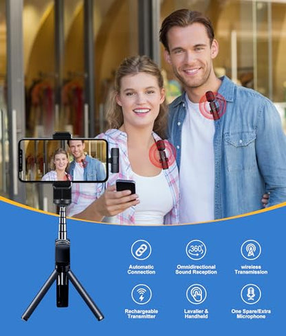 2 Pack Wireless Lavalier Microphone for iPhone, Mini Mic with Noise Cancellation for Interview Video Podcast Vlog YouTube