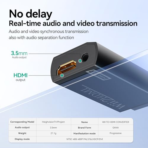 GANA Wii to hdmi Converter, wii to hdmi Adapter Supports All Wii Display Modes (wii to hdmi Black) - color: wii to hdmi Black