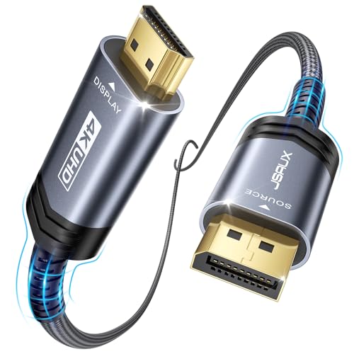 JSAUX 4K DisplayPort to HDMI Cable Adapter 2Pack 10FT, DP to HDMI Male UHD 4K@30Hz/2K@60/1080P@120 Nylon Braided Uni-Directional HDTV Cord for Dell, Monitor, Projector, Desktop, AMD, NVIDIA,Lenovo,HP - color: Grey, size: 10FT (Pack of 2), style: 4K@30Hz