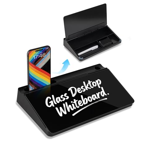 Small Glass Desktop Whiteboard 11.8×7”, Dry Erase Note Memo Board, Desk Organizer with Storage for Desk, Home, Study, Office, Black - color: Black Small Basic