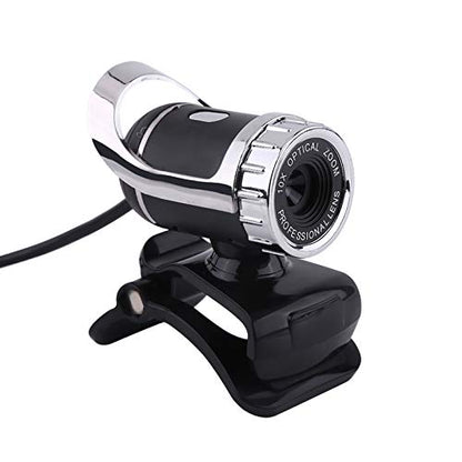 Webcam Camera, USB 2.0 12M Pixels Clip-on Webcam PC Camera with 360° Rotating Stand and Built-in Microphone for Desktop or Laptop (Silver)