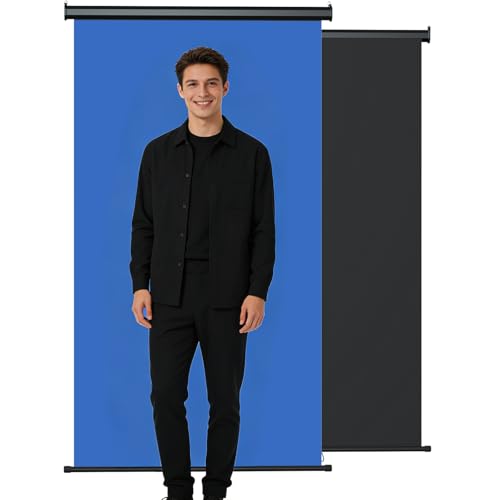 Retractable Blue Photography Backdrop 36" x 59", Portable Roll-Up, Pull-Down Background, Auto-Lock Backdrop Screen for Passport Photo, Product Photography, Headshots, Video Studio - color: Blue