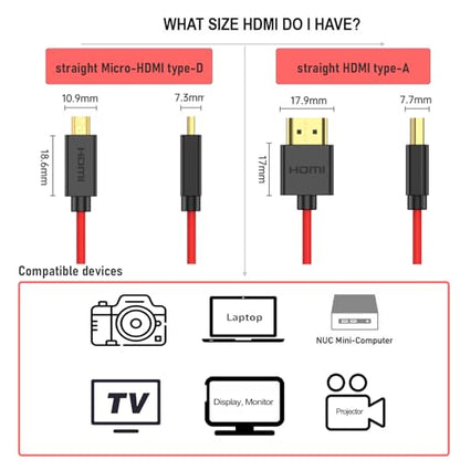 Micro HDMI 4K120 8K60 Raw Cable for ATOMOS Ninja V Ultra Shinobi, Sony ZV-E10 A7C A7R IV A6700, Canon R5C R100 R8 R6 M50 MKII, Nikon Fujifilm Sigma FP, Red Braided Coiled 30cm - color: Red, size: Straight HDMI