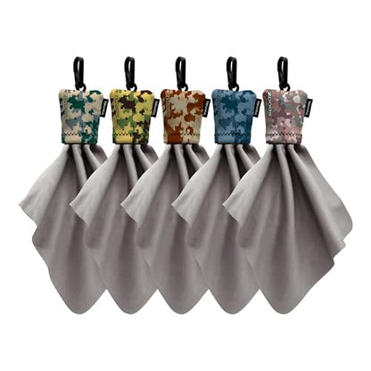 SPUDZ Classic Variety Pack Medium | Five 6" x 6" Microfiber Towels w/Neoprene Pouches | Premium Microfiber Cleaning Cloths for Laptops, Lenses, Cameras, Screens, and More | Military - color: Classic 6 X 6 - Military (5 Pack)