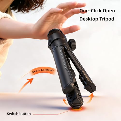 One-Click Mini Desktop Tripod for Camera, Phone & Action Cam, Adjustable Foldable Stand for Streaming, Zoom Meetings, Vlog Recording & Content Creation