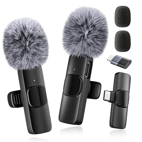 Professional Wireless Microphone for iPhone,iPad,Android, Lavalier Lapel Mic for Video Recording, Mini Mic Crystal Clear Recording with USB-C for Content Creators Vlog YouTube Tiktok Podcast Interview - color: Gray