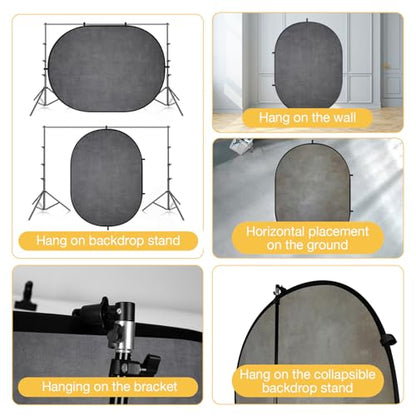 Kate Collapsible Backdrop Pop Up Photography Backdrops Folded Gray Grey 2-in-1 Double Side Background, for Photography, for Photographers, for Video, for Pictures, 5x6.5ft