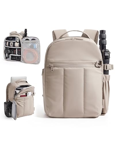 BAGSMART Puffy Camera Backpack, Camera Bags for Photographers, DSLR/SLR Mirrorless Photography Camera Case, Small Water-resistant Travel Backpack for Women with Laptop Compartment, Brown - color: Brown