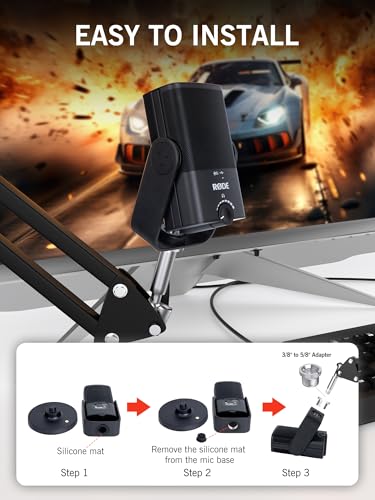 SUNMON Rode NT-USB Mic Boom Arm - Mic Arm for RODE NT-USB/NT-USB+/NT-USB Mini and Most Microphone, Adjustable Boom Scissor Arm Stand with 3/8" to 5/8" Adapter by SUNMON