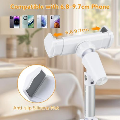 Adjustable Height Phone Stand for Desk, Angle Adjustable Desktop Phone Holder with 360°Rotation Ball-Head,Weighted Base and Aluminum Alloy Support Rod for Phone 4”-7” - color: T10White