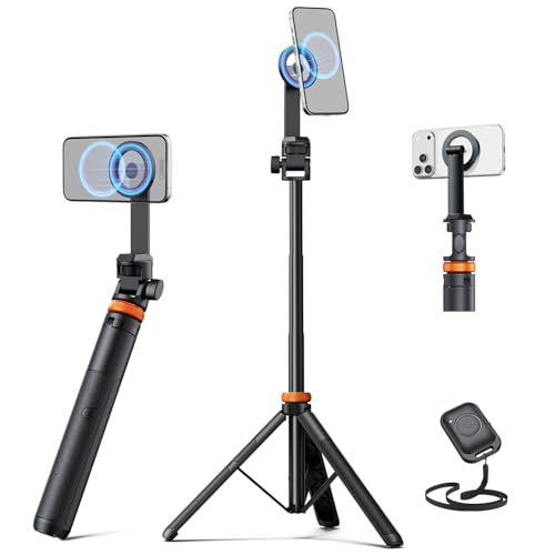 EUCOS 62" Magsafe Tripod, Tripod for iPhone & Magnetic Selfie Stick Tripod with Remote, Strong Magnetic Phone Holder for Magsafe, Extendable Phone Tripod Stand for iPhone
