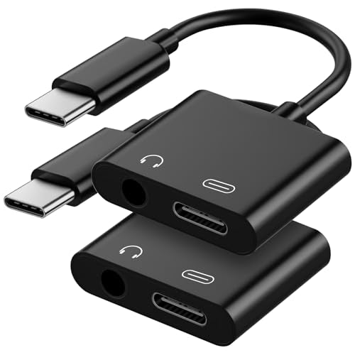 USB C to 3.5mm Headphone and Charger Adapter, 2-Pack Type C to Aux Jack Dongle Cable Cord with PD Fast Charging for iPhone 15/16/17 Pro/Max/Plus, iPad, Samsung Galaxy S23/S24 Ultra （Black） - color: Black, size: 2 Pack
