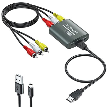 RCA to HDMI Converter,AV to HDMI for Xbox,PS One,PS2,PS3,N64,Wii,VCR,VHS,STB,Blue-Ray DVD Players,TV, Support 720p,1080p - style: Video Converter with Male RCA and HDMI Cables
