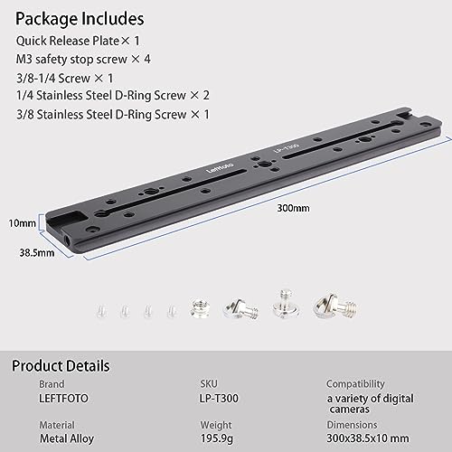 LEFTFOTO 300mm Dovetail Slide Rail,Arca Swiss Type Quick Release Plate - size: 300mm