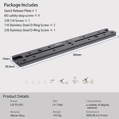 LEFTFOTO 300mm Dovetail Slide Rail,Arca Swiss Type Quick Release Plate - size: 300mm