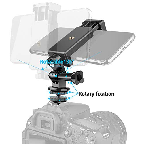 Anwenk Phone Holder Hot Shoe Mount Adapter with Cold Shoe Mount for Microphone/ Flash Light Compatible with Gopro Hero DJI Osmo Action Camera Smartphone, Attach on DSLR Camera / Ring Light/ Tripod