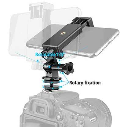 Anwenk Phone Holder Hot Shoe Mount Adapter with Cold Shoe Mount for Microphone/ Flash Light Compatible with Gopro Hero DJI Osmo Action Camera Smartphone, Attach on DSLR Camera / Ring Light/ Tripod