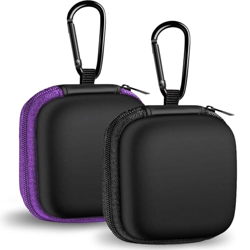 2Pack Square Earbud Case Portable EVA Carrying Case Storage Bag Cell Phone Accessories Organizer with Carabiner for Earphone, Earbud, Earpieces, SD Memory Card, Camera Chips, Black/Purple - color: A4-Square Black+Purple