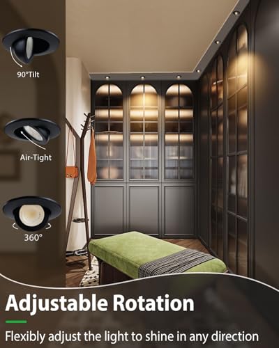 zouzai 2 Inch Gimbal LED Recessed Lights, Black, 1 Pack, with Junction Box, 360°+ 90° Adjustable, 5CCT 2700K-5000K, Dimmable, Canless Eyeball Downlight, CRI90+, 550LM 5W 120V, ETL - color: Black-2 inch, size: 1 Pack