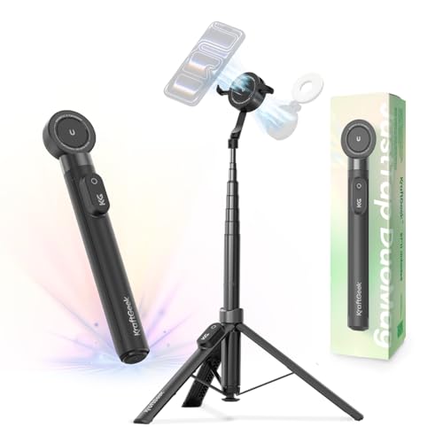 KraftGeek 67" Dual-Sided Magnetic Phone Tripod for iPhone MagSafe,Auto-Open Selfie Stick Tripod with Remote, Hidden Clamp, Portable Cell Phone Tripod Stand for Travel & Content Creation(Black) - color: Black