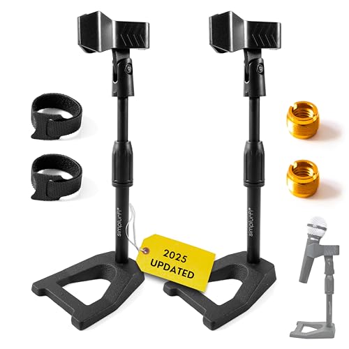 2 Pcs Mic Stand with Mic Clip Desktop, Adjustable Table Microphone Stand, 5/8” to 3/8” Metal Adapter, Heavy Weighted Base, for Blue Yeti Snowball Spark Fifine K669 AT2020 Shure SM58 SM57