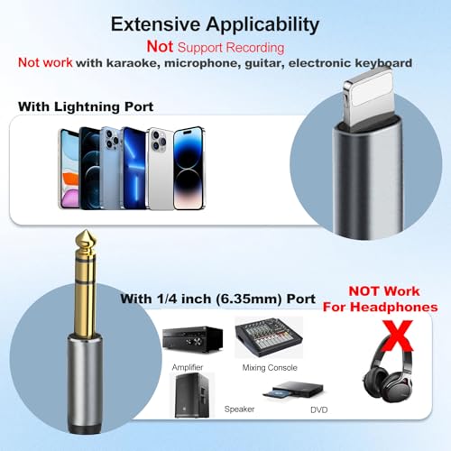 [MFi Certified] Lightning to 1/4 inch Audio TRS Stereo Cable, 4FT Lightning to 6.35mm inch Adapter, Compatible with i-Pad, i-Phone 14/13/12/Pro, for Amplifier,Speaker,Mixer[NOT for Recording]