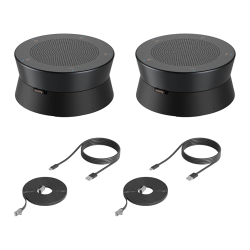 Nearity A21Sx2 Zoom Certified Conference Speaker and Microphone, Speakerphone w/8 Mics, 16ft Voice Pickup, AI 2.0 Noise Cancelling, USB Speakermic with Daisy Chain, Works Teams/Zoom/Google Meet - color: A21S-2PACK-BLACK