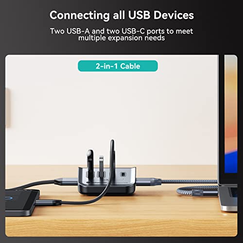 Yottamaster 4-in-1 USB C Hub, 10Gbps USB 3.2 Gen 2 Desktop Hub with 2 USB-A& 2 USB-C Data Ports, 2-in-1 USB-C/A Cable, Angled USB Splitter for PC, Laptop, Mac mini, MacBook, iMac(Not Support Charging) - style: with 2 USB-C & 2 USB-A