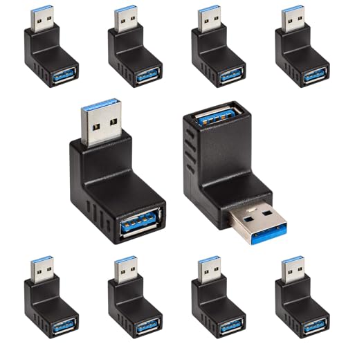 Cmple - 90 Degree USB 3.0 Male to Female Adapter Up Right Angle USB A Plug to Jack Connector Converter Extender for PC Laptop Hard Drive Keyboard Mouse Charger - 10 Pack - size: 10 Pack, style: USB 3.0 A Male to A Female 90 Degree