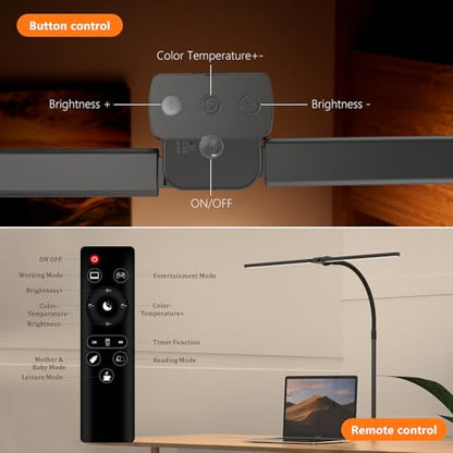 Desk Lamp Home Office,15W Dual Screen Monitor Light with Clamp,Adjustable Gooseneck Computer Light with Stepless Color Temp and Dimming for Architect Work (Black)