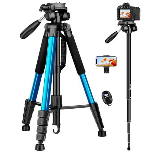 Victiv 72 inch Camera Tripod, Tall Tripod for Camera Cell Phone, Heavy Duty Camera Tripod Stand, Professional Aluminum Monopod, Compatible with Canon Nikon Sony DSLR Cameras - Blue - color: Blue