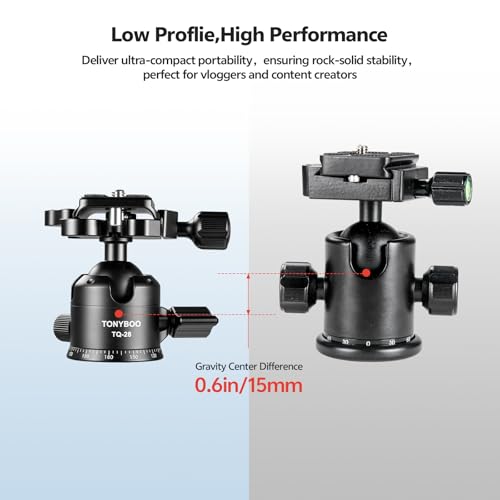 TONYBOO Low Profile Ball Head, All Metal CNC Precision Machined Tripod Head with Arca Swiss Quick Release Plate, 360° Panoramic Scale, Double U-Groove Panoramic Head for DSLR Camera, Load up to 22lbs