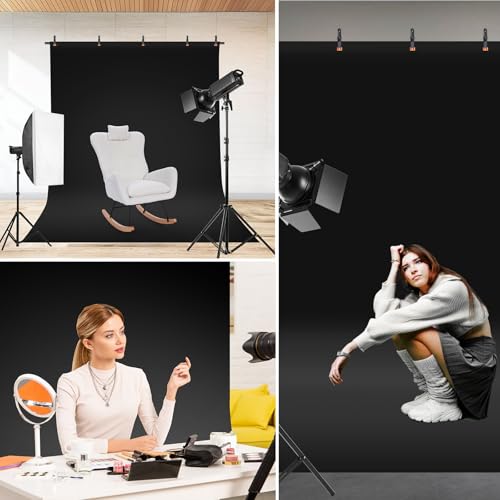 Black Screen Backdrop Kit, Portable Blackscreen Background with T-Shaped Stand, 5 Clamps & Carrying Bag for Photography, Streaming, Zoom, Gaming, (Black, 6.5 Feet X 5.0 Feet) - color: 78×59IN Black