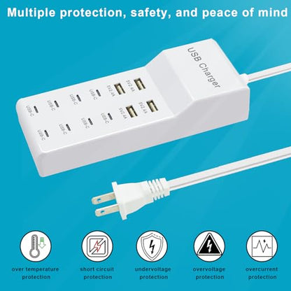 USB C Power Strip, 100W USB Charging Station 4 USB-A Ports and 8 USB-C Ports Multiple USB Charging Block with Auto-Detect Technology Compatible with Smart iPhone Tablet Laptop Multiple Devices