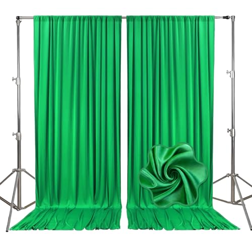 10ft x 7ft Green Backdrop Curtains for Parties, Fabric Satin Background Curtain with Rod Pockets for Weddings, Birthday, Baby Shower, Photography, Graduation Party Backdrop Drapes, 2 Panels - color: Green