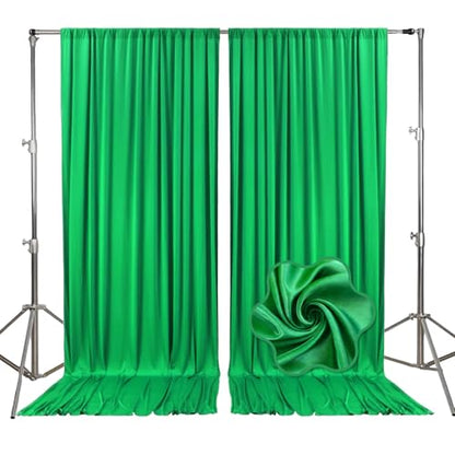 10ft x 7ft Green Backdrop Curtains for Parties, Fabric Satin Background Curtain with Rod Pockets for Weddings, Birthday, Baby Shower, Photography, Graduation Party Backdrop Drapes, 2 Panels - color: Green