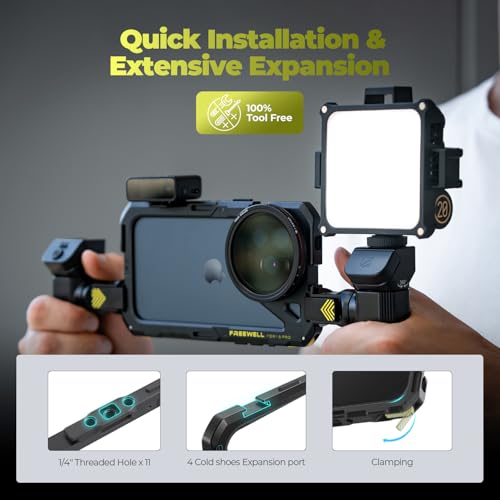 Freewell Genius Rig Cage for iPhone 17 Pro - Magnetic Filter Slot & 17mm Lens Mount, Tool-Free Setup, Multifunctional Tripod/Monopod Handle, Bluetooth Remote - style: 17 Pro