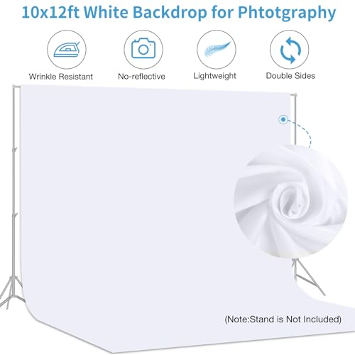 Aimosen 10 X 12 FT Large White Backdrop Background for Photography, Pure White Screen for Zoom Meeting, Polyester Cloth Fabric Curtain, Chromakey Video Photoshoot Studio YouTube Conference Streaming - color: White