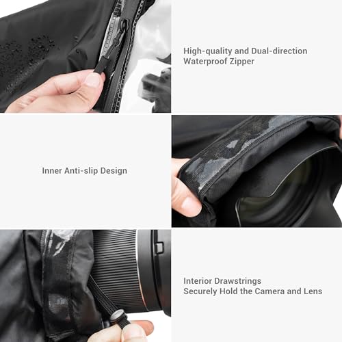 Mirrorless Camera Rain Cover with Openable Viewing Window & Strap Mountable Design Waterproof Camera Rain Coat for Sony A7RVI A7R VI V A7IV Canon EOS R6M2 R5M2 R8 R7 Rp for Nikon Z6III II Z7II Z8 Z50 - color: BLACK(Upgraded)