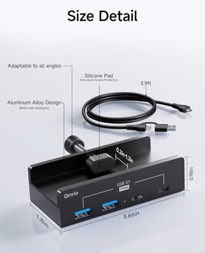 USB Hub 3.1, 10Gbps Clamp USB Hub with 2 USB-A Data Ports, 2 USB-C Port with Extra Power Supply Port (Black) - color: Black
